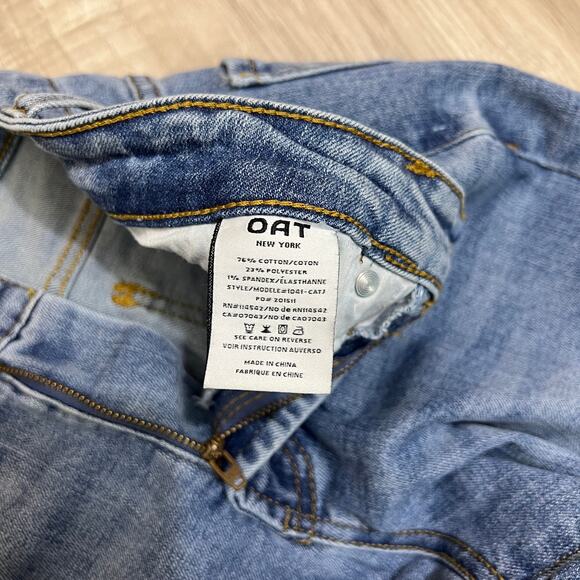 Oat New York Jeans women’s high rise wide leg crop Blue Raw Hem Denim Size 6/28 - Picture 10 of 11